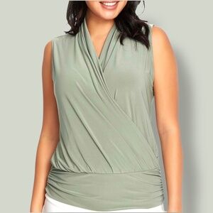 CHAUS New York Surplice Sleeveless Jersey Knit Top Sage Green US Sz XL